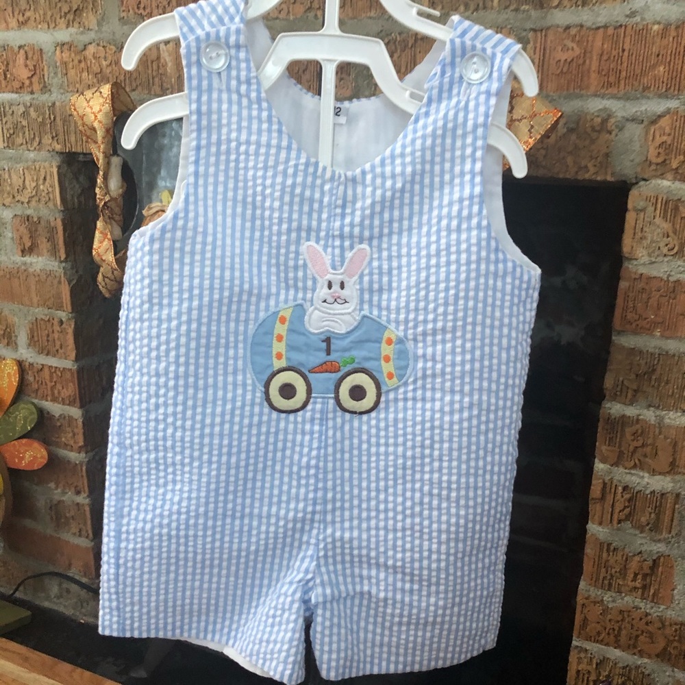 Infant Boys Shortall Bunny Applique sz 12 months